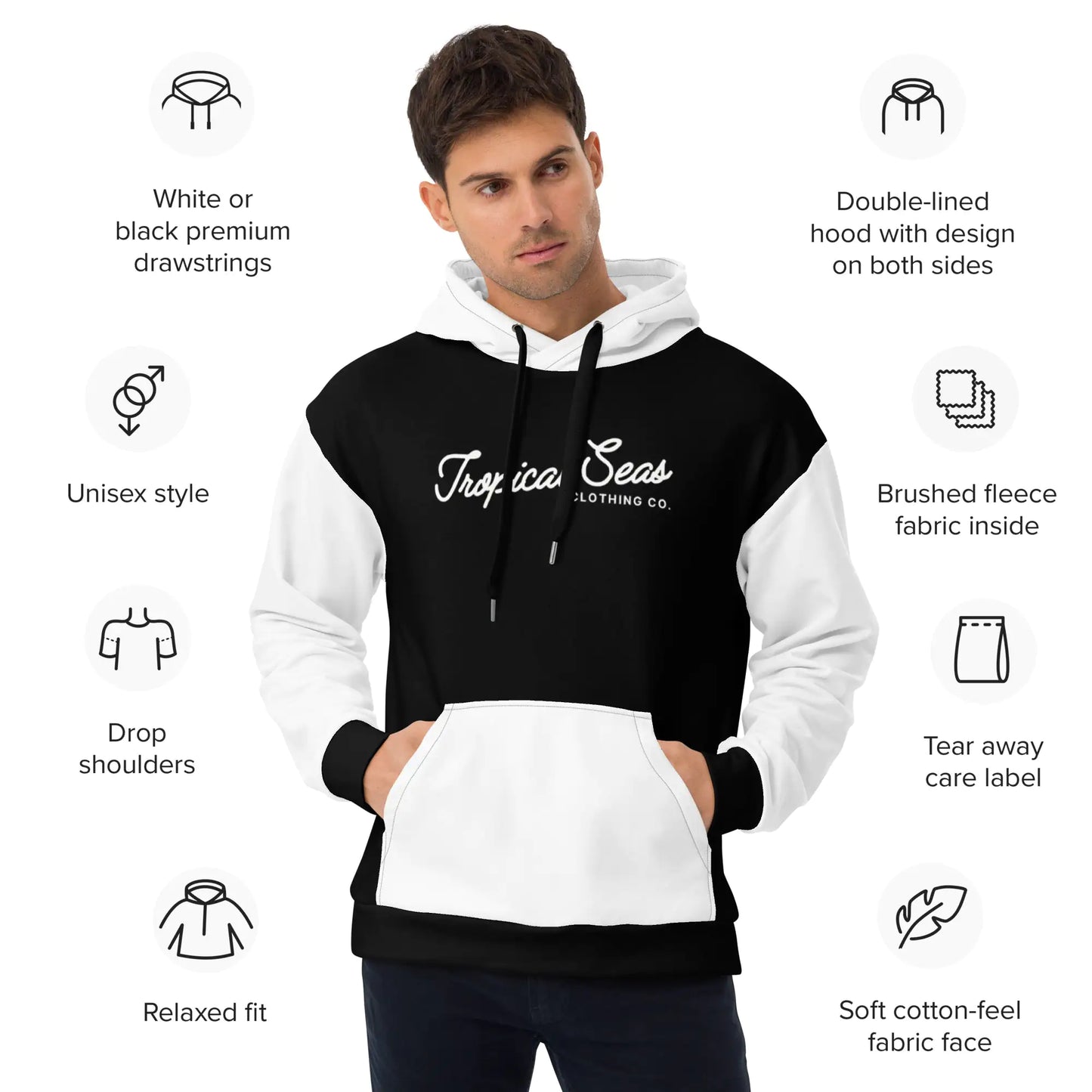 Sudadera Tropical de Dos Tonos Negra y Blanca con Capucha