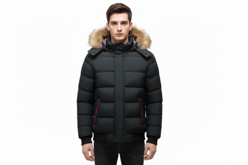 Mens Two Tone Puffer Jacket with Removable Hood