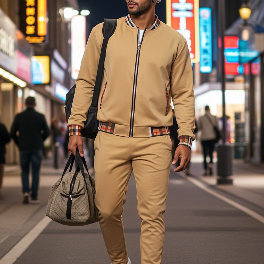 Checkered Detail Track Jacket Set