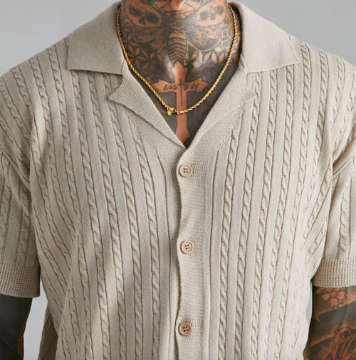 Camisa de Punto de Manga Corta con Botones para Hombre