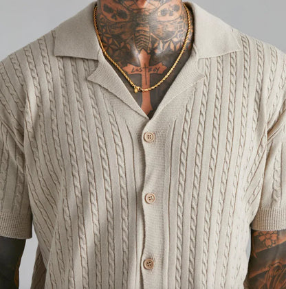 Camisa de Punto de Manga Corta con Botones para Hombre